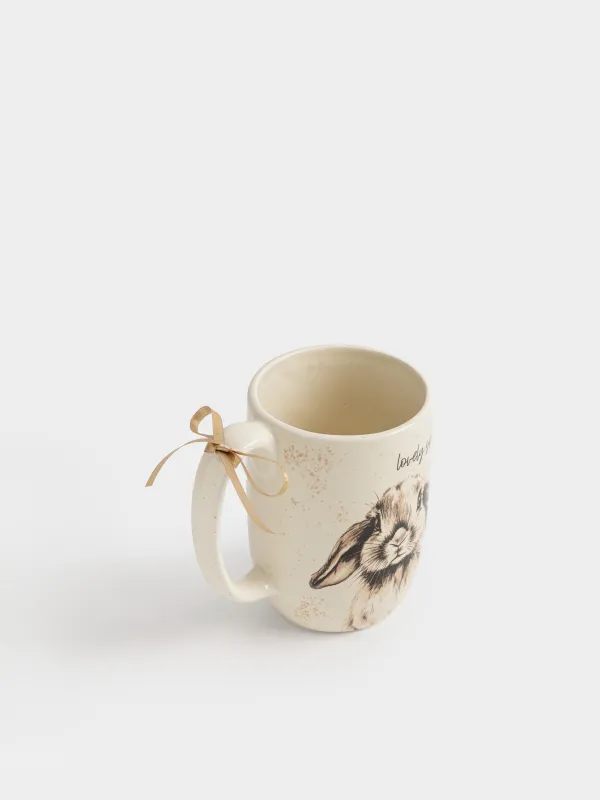 Кружка, 550 мл, керамика D, молочная, в крапинку, Кролик, Easter, image-1