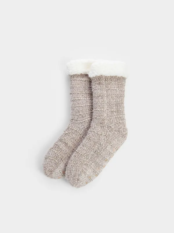 Носки высокие утепленные с помпонами, Knitted chenill, image-0