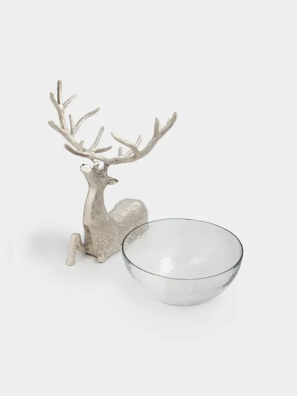 Ваза для фруктов, 26x38 см, на ножке, стекло/металл, серебристая, Олень, Arctic deer, image-4