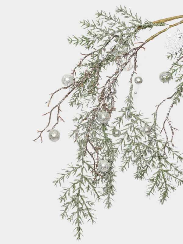 Ветка декоративная, 65 см, Серебристая ель со снежинкой, Conifer silver, image-1