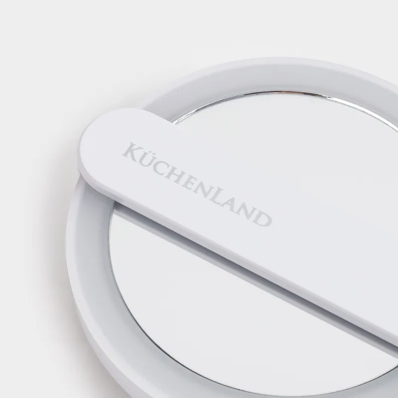 Зеркало карманное, 10 см, увеличительное, с подсветкой, ручка-подставка, пластик, белое, Vesta, image-4