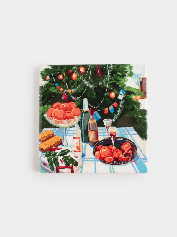 Подставка под кружку, 11х11 см, керамика/пробка, Feast christmas, image-0