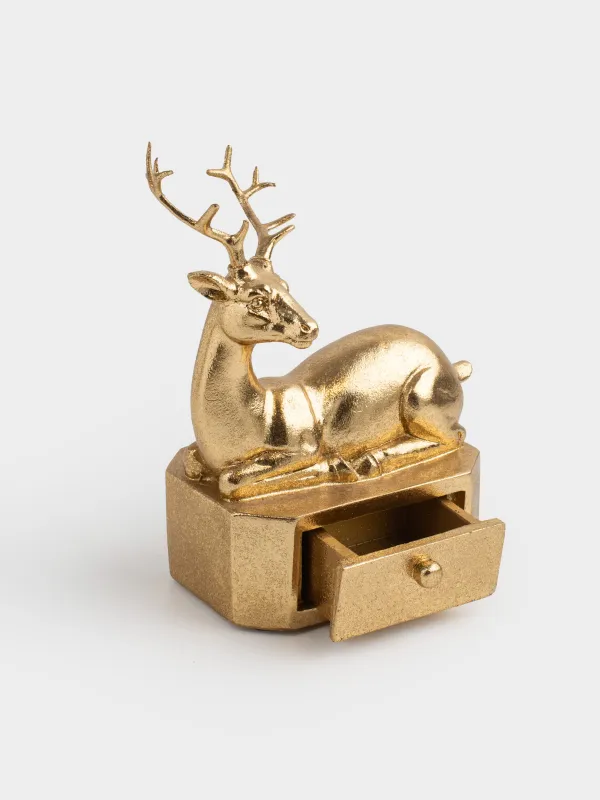 Шкатулка для украшений, 13х8 см, полирезин, золотистая, Олень, Deer gold, image-3
