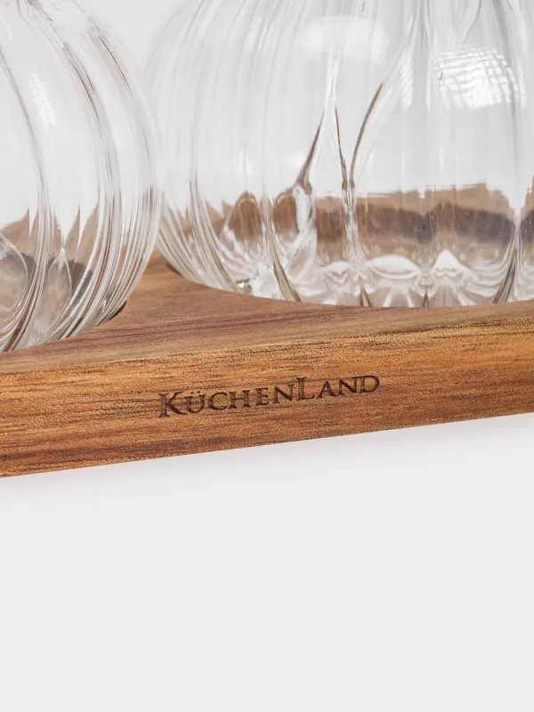 Вазочка для джема, 19x10 см, 2 шт, с ложкой, на подставке, стекло/дерево, Noble tree, image-2