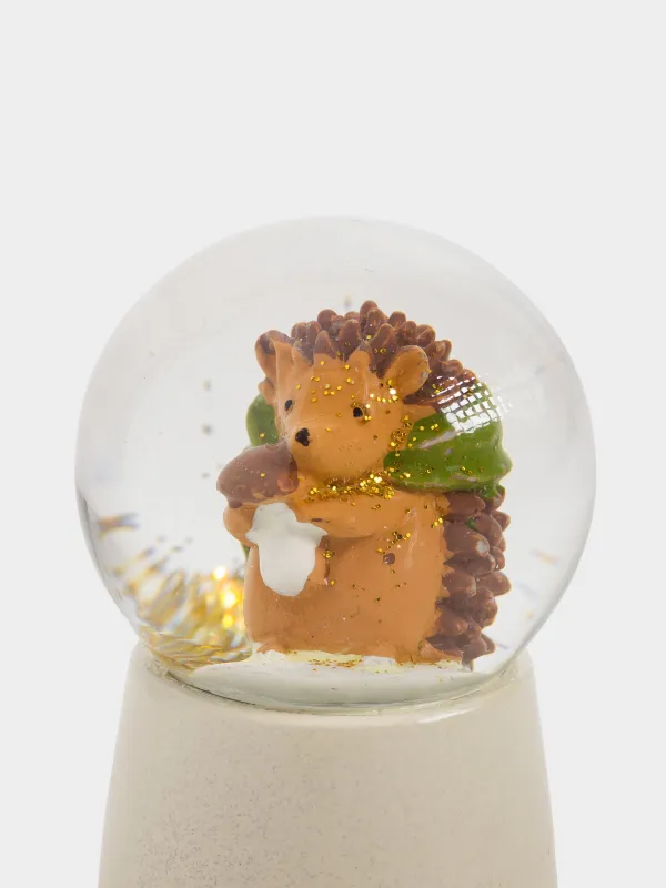 Снежный шар, 6 см, стекло/полирезин, молочный, Еж с грибом, Forest animals, image-4