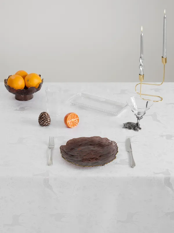 Скатерть, 170х250 см, жаккард, полиэстер, светло-серая, Олени и хвойные ветви, Gallant deer, image-1