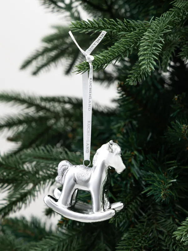 Игрушка елочная, 8 см, фарфор P, серебристая, Лошадка-качалка, Figure horse, image-3