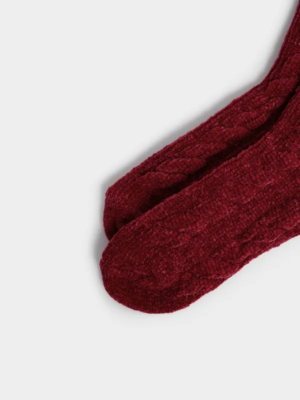 Высокие носки из фактурного шенилла с вышивкой, Knitted chenill, image-2