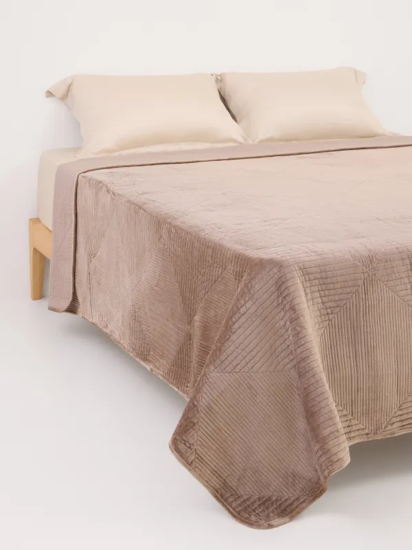 Покрывало, 220х240 см, стеганое, вельвет/микрофибра, коричневое, Ромбы, Stitch velvet, image-0