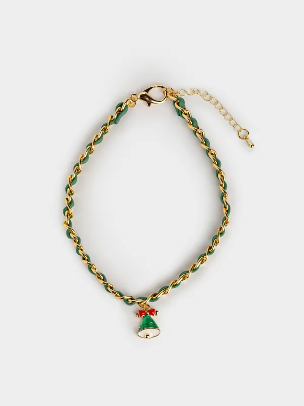 Ошейник для животных, 30 см, декоративный, полиуретан/металл, зеленый, Колокольчик, Chain pet, image-0