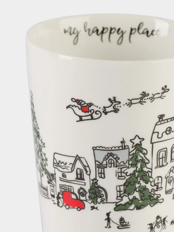 Кружка, 420 мл, фарфор N, бело-зеленая, Праздничный город, Christmas city, image-2