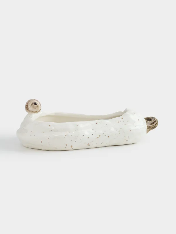 Конфетница, 24х15 см, керамика, молочная, в крапинку, Еж на тыкве, Slight frost, image-1