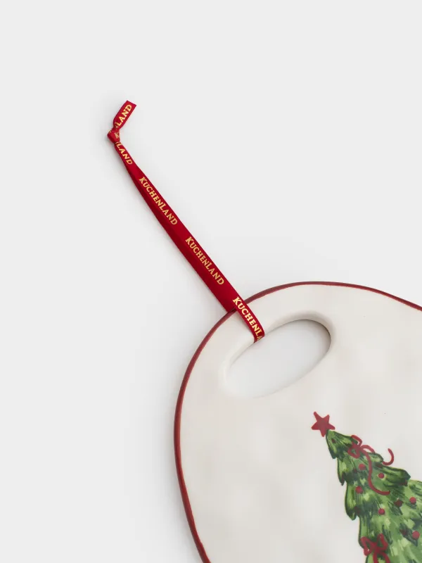 Подставка под горячее, 15x20 см, керамика/пробка, овальная, Елка с бантами, Christmas tree, image-2