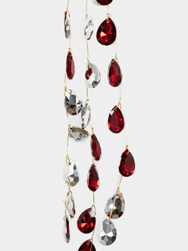Ветка декоративная, 1,2 м, Серебристо-красные кристаллы, Crystal decor, image-1