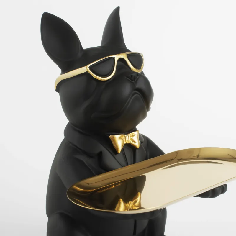 Блюдо декоративное, 23 см, с копилкой, полирезин/металл, золотисто-черное, Бульдог, Dog, image-4