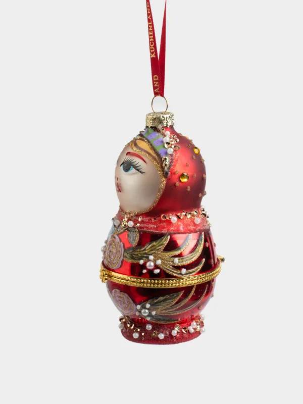 Игрушка елочная, 11 см, стекло, с блестками, красная, Матрешка, Figure christmas, image-1