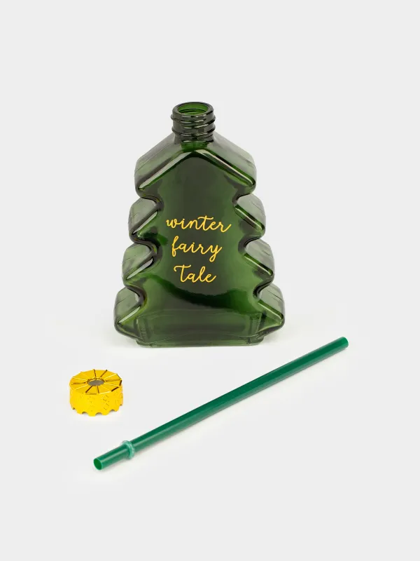 Банка для напитков, 280 мл, с крышкой и трубочкой, стекло, зеленая, Ель, Christmas drink, image-5