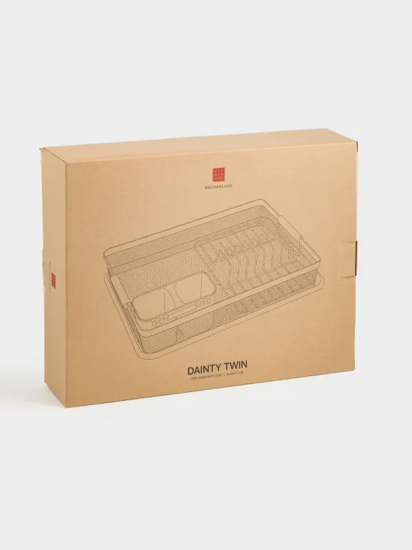 Сушилка для посуды, 43х32 см, с поддоном, пластик/металл, серо-бежевая, Dainty twin, image-6