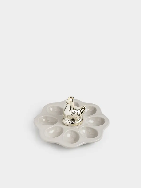 Блюдо пасхальное, 20х12 см, 8 отд, керамика D, бежево-золотистое, Курица, Easter pullet, image-0