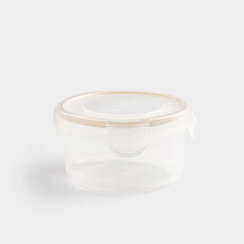 Контейнер, 400 мл, с клипсами, пластик/силикон, круглый, бежевый, Roomy clip