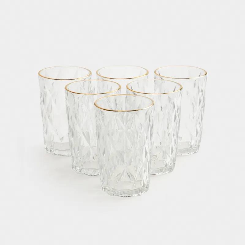 Стакан, 340 мл, 6 шт, с золотистым кантом, Rhomb gold