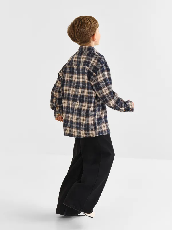 Рубашка детская, для мальчиков, сине-бежевая, Mirek, image-4