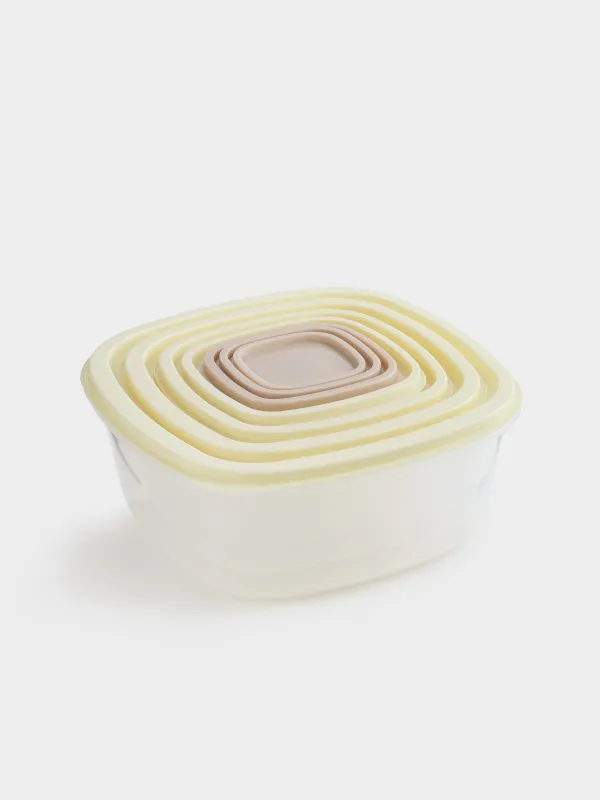 Набор контейнеров, 7 шт, пластик, квадратный, молочный/серо-коричневый, Rista, image-2