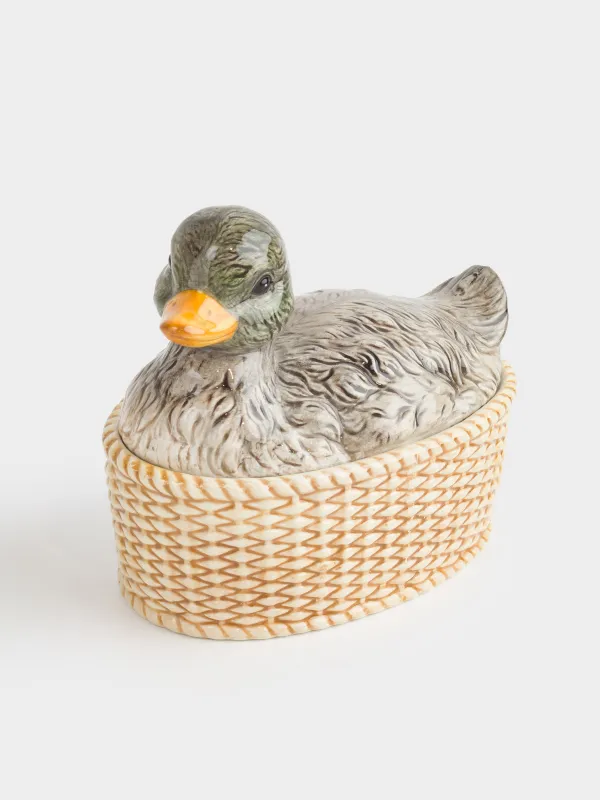 Емкость для хранения, 17х16 см, 600 мл, керамика, Утка на корзине, Duck, image-1