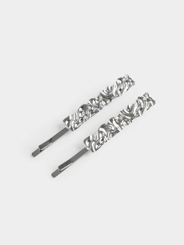 Заколка для волос, 6 см, 2 шт, металл, серебристая, Gediegen, image-1