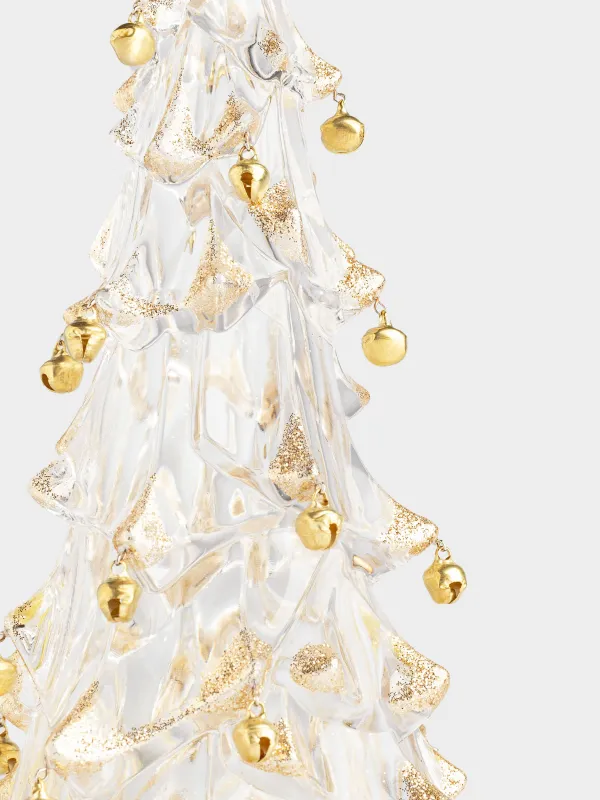 Статуэтка с подсветкой, 32 см, акрил, бело-золотистая, Ель с летающим снегом, Golden style, image-1