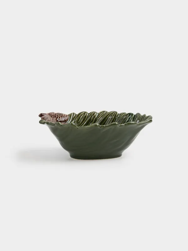 Ваза для фруктов, 27х18х10 см, керамика, зеленая, Шишки на еловой ветке, Forest whispers, image-0
