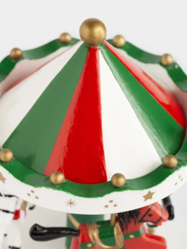 Статуэтка музыкальная, 19 см, заводная, МДФ, красная, Карусель с лошадками, Christmas style, image-1