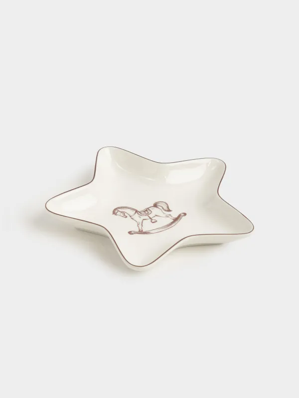 Блюдо, 18 см, фарфор N, бело-бордовое, Звезда, Лошадка-качалка, Christmas lace, image-1