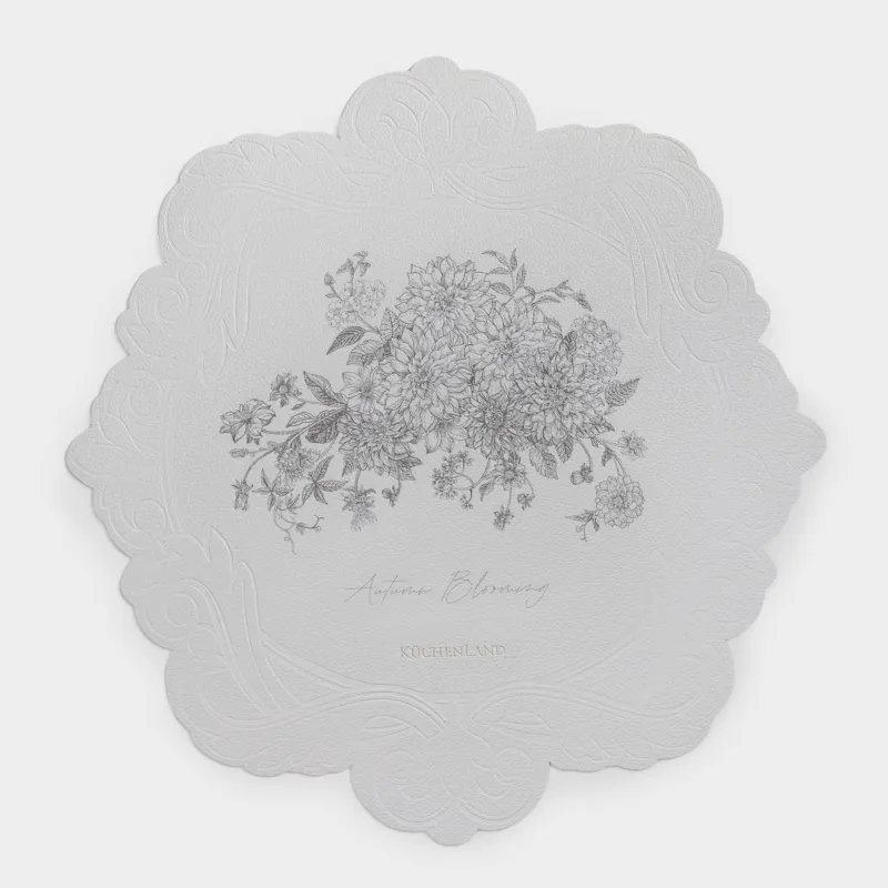 Салфетка под приборы, 39х40 см, ПВХ, фигурная, белая, Графичные цветы, Rock print