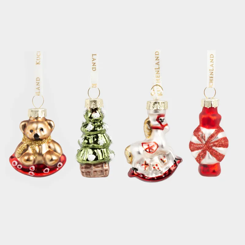 Набор елочных игрушек, 4 см, 4 шт, стекло, с блестками, Новогодние атрибуты, Figure christmas
