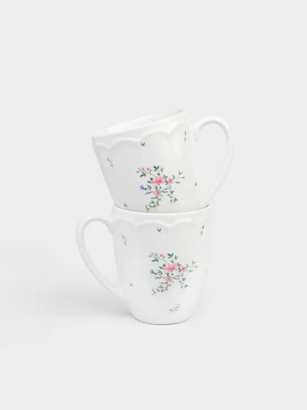 Кружка, 380 мл, 2 шт, фарфор N, белая, Нежные цветы, El floria, image-0