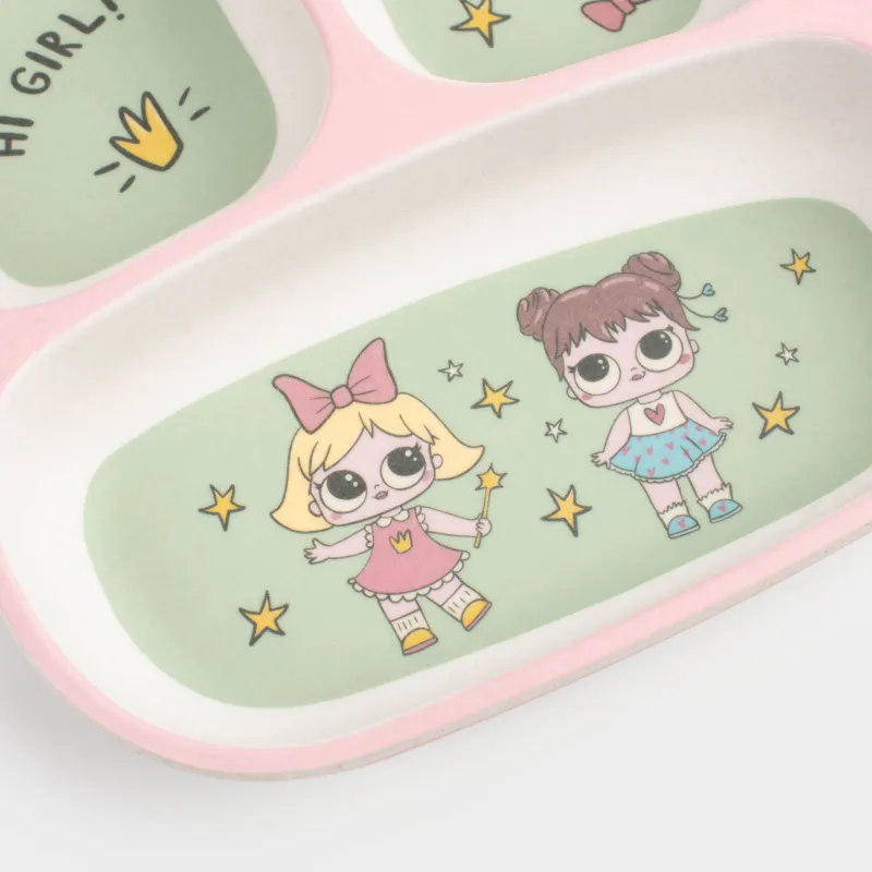 Тарелка обеденная, детская, 18 см, 3 отд, бамбук, розово-зеленая, Девочки в платьях, Sweet loli, image-6