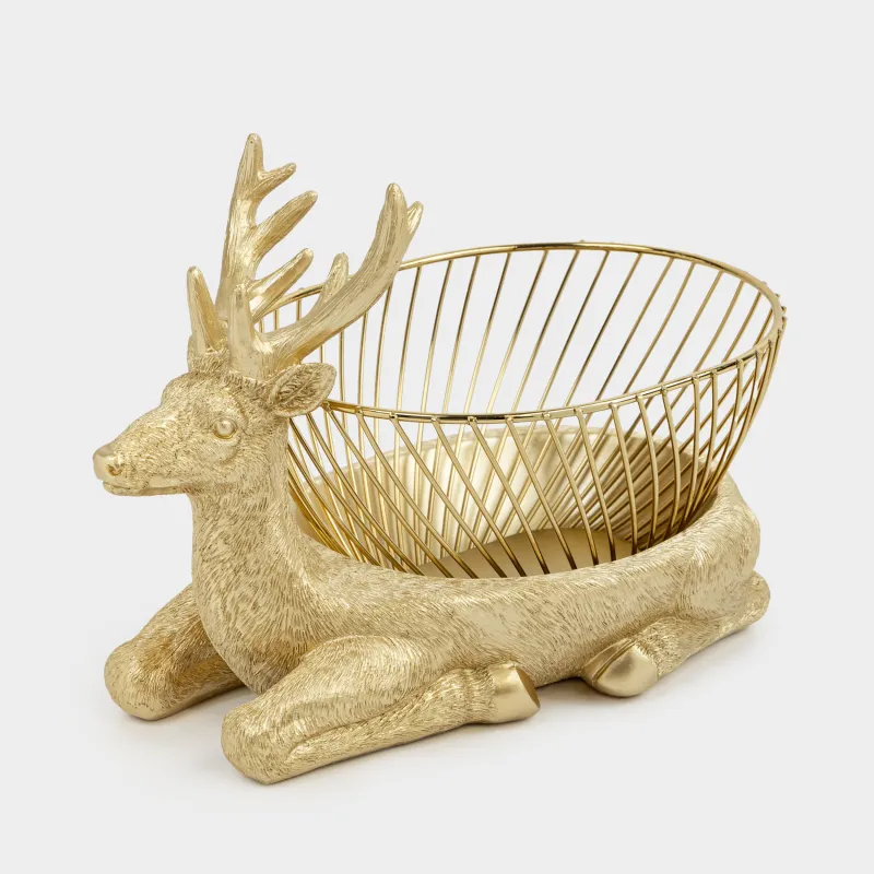 Корзина для фруктов, 28x17x20 см, полирезин/металл, золотистая, Олень, Deer gold