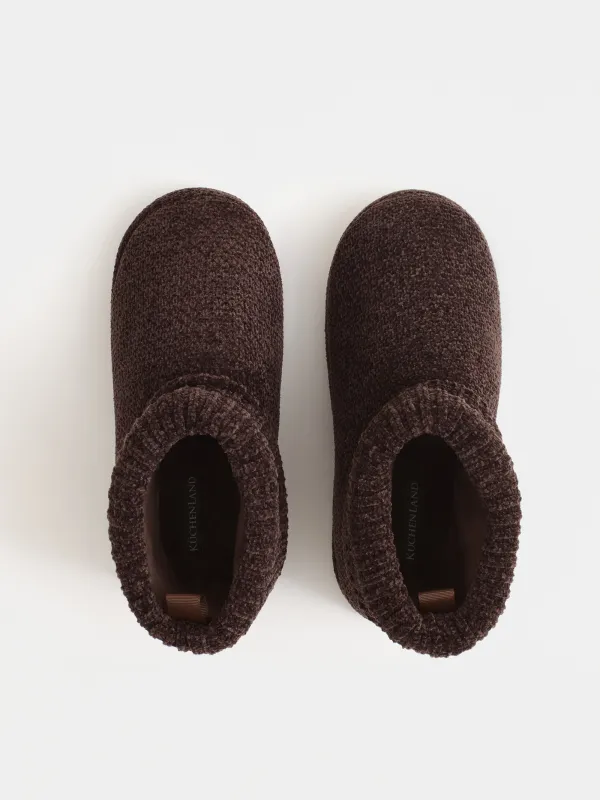 Тапочки домашние, высокие, коричневые, Knitted, image-1