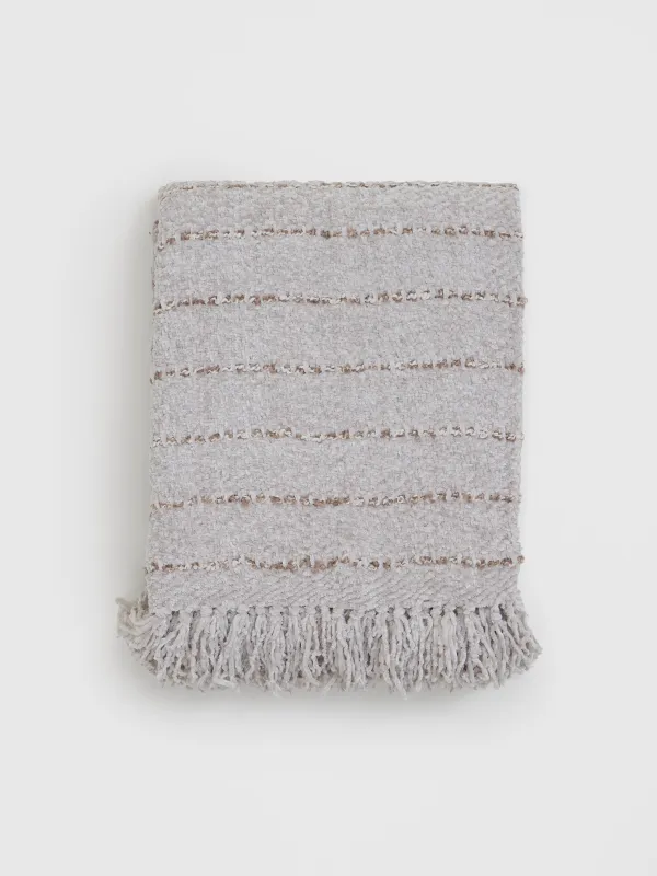 Плед, 130х170 см, с бахромой, шенилл, бежевый, Полосы, Chenill, image-0