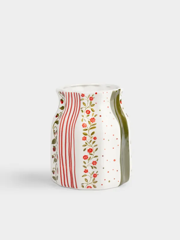 Ваза для цветов, 19 см, Ягоды и цветы в полоску, Berry stripes, image-0