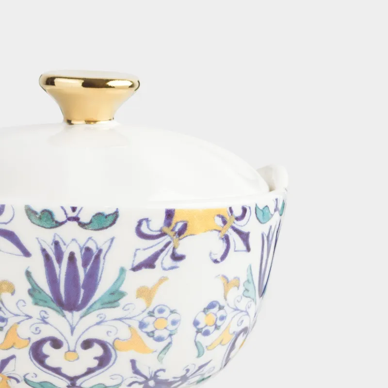 Сахарница, 10 см, 160 мл, фарфор N, бело-золотистая, Кинцуги, Revival, image-1