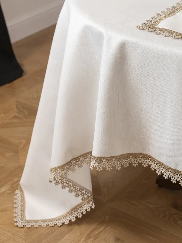 Скатерть, 170х250 см, полиэстер, белая, Цветочное кружево, Flower lace gold, image-3