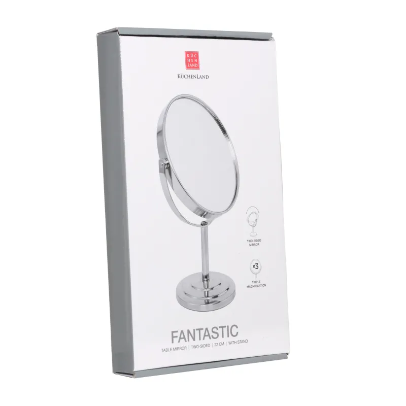 Зеркало настольное, 22x13/10 см, двустороннее, на ножке, сталь, круглое, Fantastic, image-2