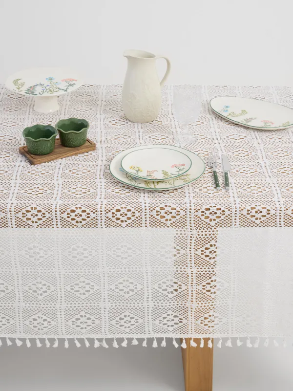 Скатерть, 160х160 см, с кисточками, Ажурный узор, Tracery, image-1
