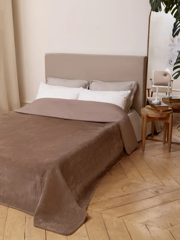 Покрывало, 220х240 см, стеганое, вельвет/микрофибра, коричневое, Ромбы, Stitch velvet, image-2