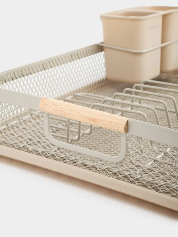 Сушилка для посуды, 43х32 см, с поддоном, пластик/металл, серо-бежевая, Dainty twin, image-1