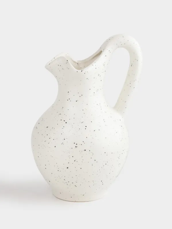 Ваза для цветов, 24 см, с ручкой, керамика, молочная, в крапинку, Кувшин, Speckled black, image-0