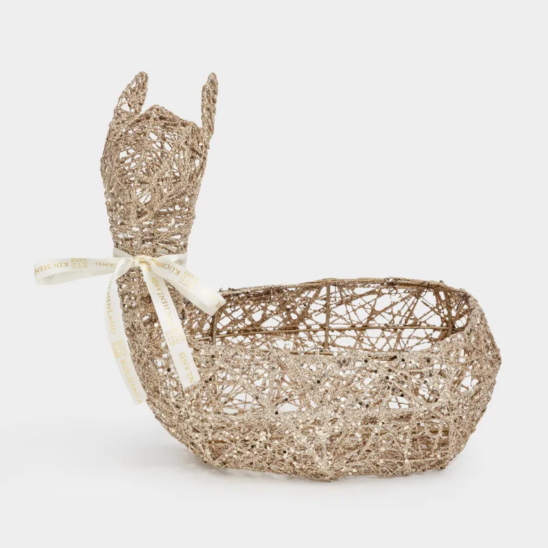 Корзина декоративная, 24x30 см, полиэстер/металл, шампань, Олень с бантиком, Deer sparks