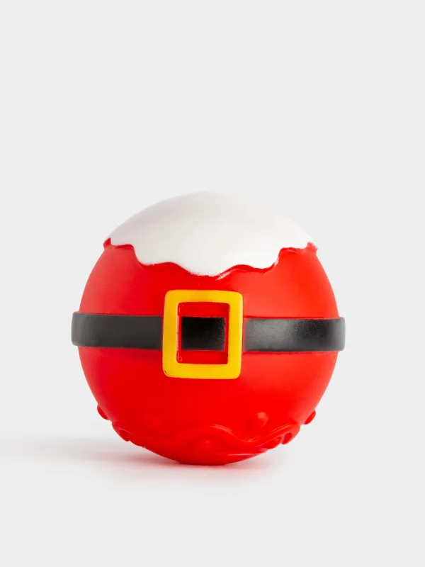 Игрушка для собак, 8 см, с пищалкой, резина, красная, Мяч Санты, Christmas pet, image-1